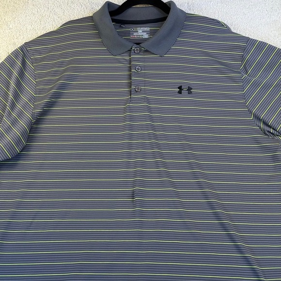Under Armour Mens 2XL HeatGear Gray Striped Loose Fit Polo Shirt - Picture 1 of 7